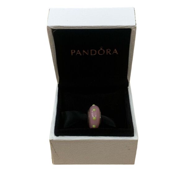 PANDORA NEW $50 Sterling Silver & Murano Glass Seeing Spots Bead Charm Pink/Lime - Picture 3 of 4